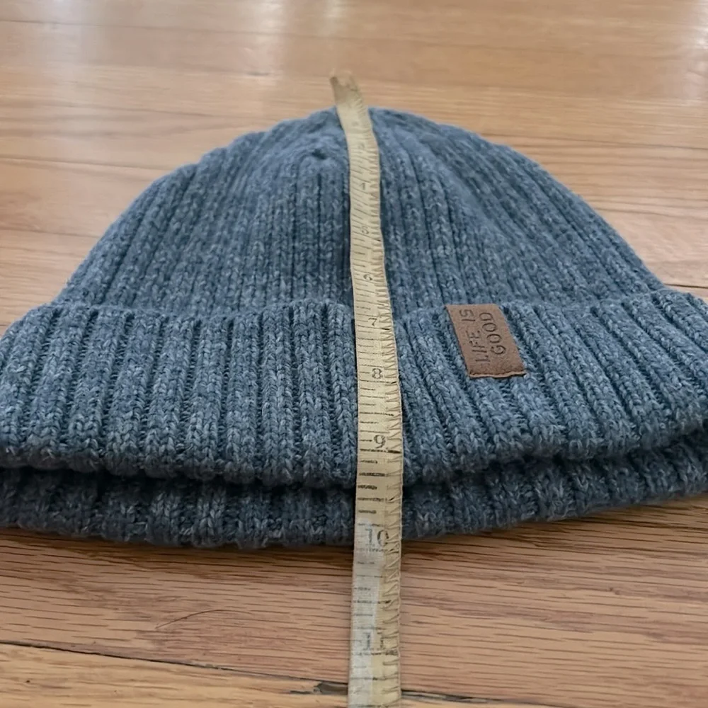 Life Is Good Blue Cotton & Wool Blend Ribbed Knit Beanie Toboggan OS